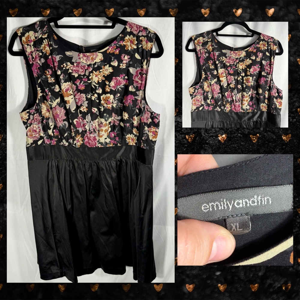 Emily and‎ Fin Black Pink Floral Sleeveless Sundress XL LCDM-577/470